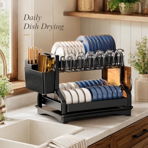 Fandian Black Dish Drying Rack 2 Tier Dish Racks for Kitchen Counter and Sink, Large Dish Drying Rack with Drainboard & Utensil Holders Stainless Steel Dish Drainers Kitchen Organization and Storage - Image 7