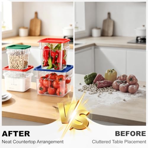 4Pack - 6QT Food Storage Containers with Lids & Handles, Polycarbonate Clear Airtight Food Container with Scale Marks for Bread Proofing, Flour, Commercial Grade, Restaurant & Kitchen, Square, Red - Image 5
