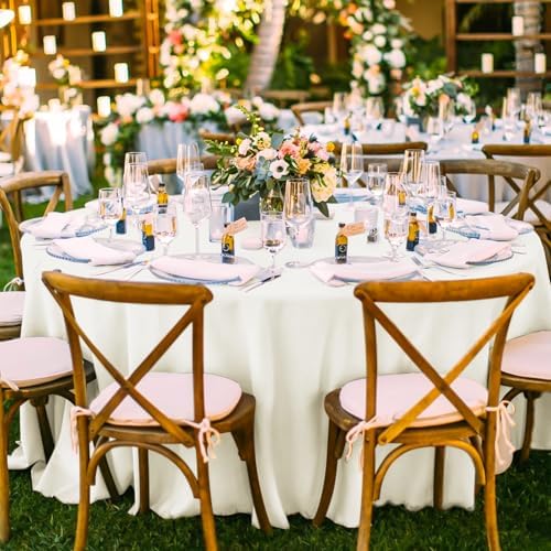 10 Pack Ivory Tablecloth Round 120 Inch Washable Circle Tablecloth,Stain Resistant and Wrinkle Polyester Table Cloth Decorative Round Tablecloth for Dining Wedding Party Banquet Buffe - Image 6