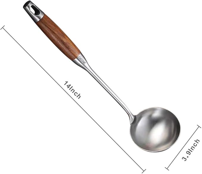 Soup Ladle,304 Stainless Steel Cooking Ladle with Wooden Handle,14.6Inch - Image 2