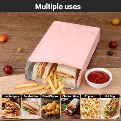 EUSOAR Foil Bags for Food, 400 Pcs 4.7"x8.6"x1.6" Pink Burger Bags Hot Dog Sandwich Hamburger Wrappers Bags, Disposabl Aluminum Snack Serving Bag Kitchen Grease Bag Pouches for Fast Food BBQ Take-out - Image 7