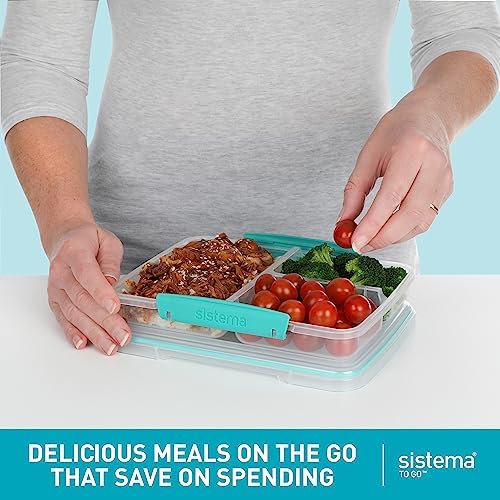 Sistema to Go 820mL Multi-Split Meal & Food Prep Containers, 5-Pack, Freezer, Microwave, & Dishwasher-Safe, BPA-Free - Image 2