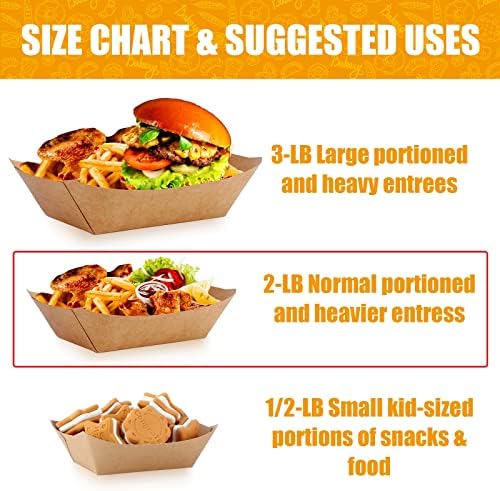 Zhehao 300 Pack Nacho Hot Dog Trays Disposable Kraft Paper Food Tray Food Serving Boat Paper Boat Brown Greaseproof for Camping Picnic Carnival Party, Holds Snack(2 lb) - Image 4