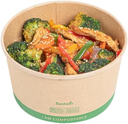 Restaurantware Compostable Paper Food Containers 50 Pack Of 34 oz BPI-Certified Round Kraft Salad Bowls Disposable Grease-Resistant Meal Prep Take Out Containers For Ice Creams, Soups, Snacks by Restaurantware