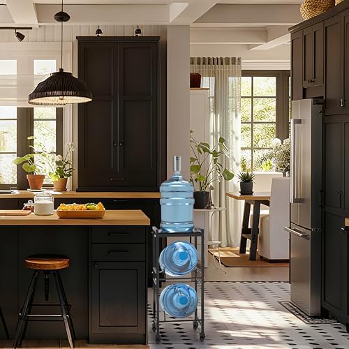 2 Tiers Water Rack Top Storage Shelf with 4 Wheels - Space Saving Dispenser Stand 5 Gallon Water Storage Rack Bottle Jug Holder Organizer/Lockable&Removable Casters/Kitchen Office Garage - Image 4