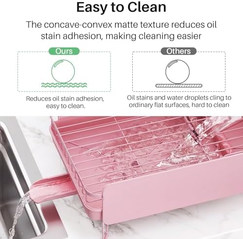 SNTD Large Dish Drying Rack for Kitchen Counter, Expandable, Pink - Image 7