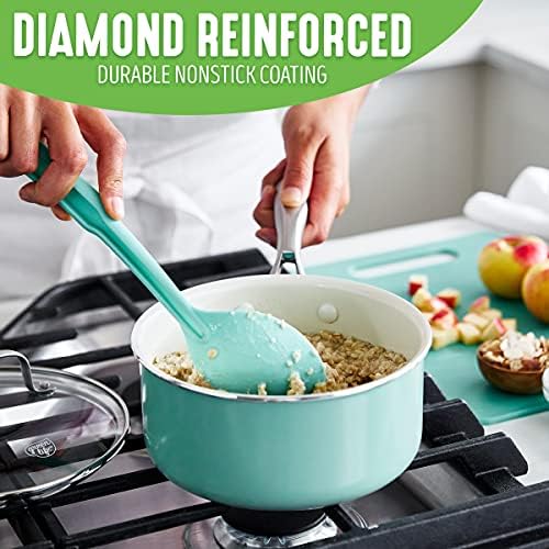 GreenLife Artisan Healthy Ceramic Nonstick, 1QT and 2QT Saucepan Pot Set with Lids, Stainless Steel Handle, PFAS-Free, Dishwasher Safe, Oven Safe, Turquoise - Image 3