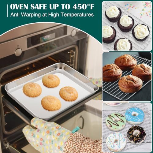 E-far Small Baking Sheet with Wire Rack (2 Pans + 2 Racks), Stainless Steel Cookie Sheets Trays & Cooling Rack for Toaster Oven, Non Toxic & Warp Resistant, Oven & Dishwasher Safe, 9.4 x 7.3 x 1 Inch - Image 5