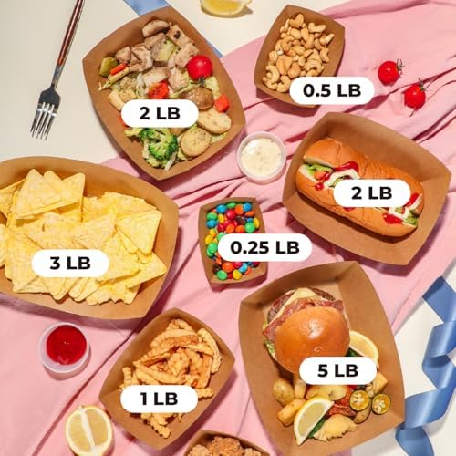 Fit Meal Prep [125 Pack 5 lb Paper Food Trays Heavy Duty Disposable Food Boat, Kraft Brown Nacho Tray for Parties Fairs Picnics Carnivals, Holds Hamburger Snack Fries Grease Resistant - Image 3