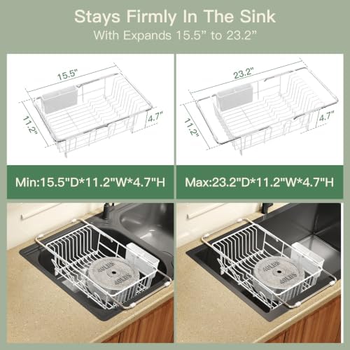 MAJALiS White Dish Drying Rack Over The Sink with Utensil Holder - Image 3