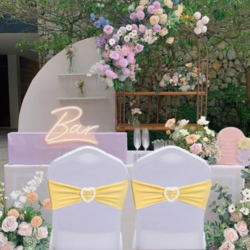 Yellow Chair Sashes Bows 30 Pack Stretch Yellow Sashes for Chairs Elastic Chair Sashes Bands with Heart Buckle Slider for Banquet Wedding Party Decorations - Image 7