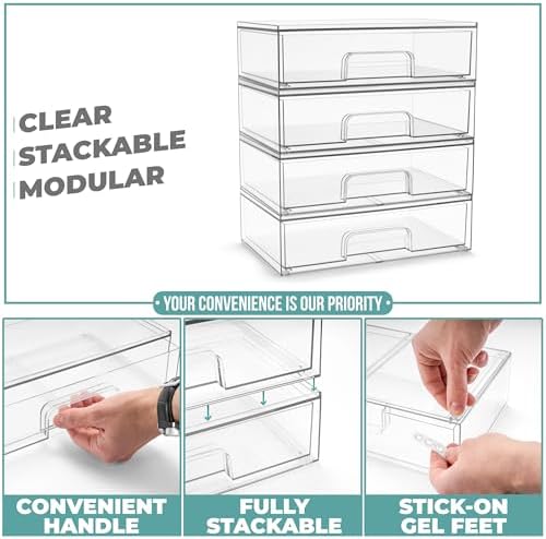 Sorbus Stackable Storage Drawers, Clear Acrylic Pull-Out Organizer (4 Pack) - Image 5