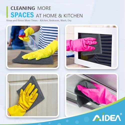 AIDEA Gray Microfiber Cleaning Cloth-100PK, Cleaning Rags 12"x12" Absorbent - Image 6
