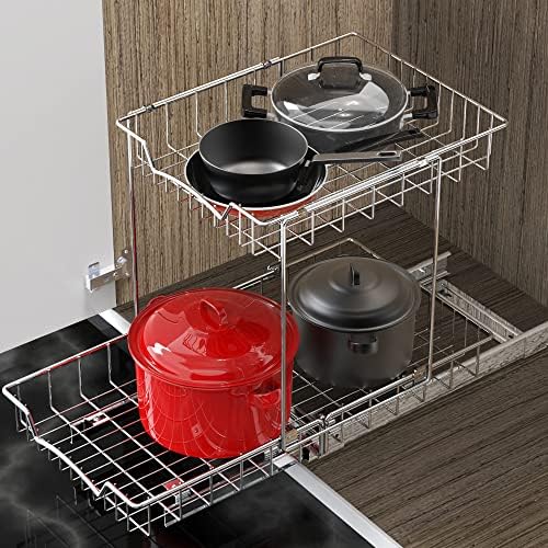 Simple Houseware 2-Tier (L+L) Pull Out Under Cabinet Sliding Shelf, Chrome - Image 5