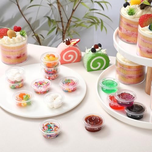 Bokon 2500 Sets 0.5 Oz Clear Plastic Portion Cups With Lids Condiment and Dipping Sauce Container Salad Dressing Container Airtight and Stackable Souffle Cups for Lunch, Party, Trips - Image 6