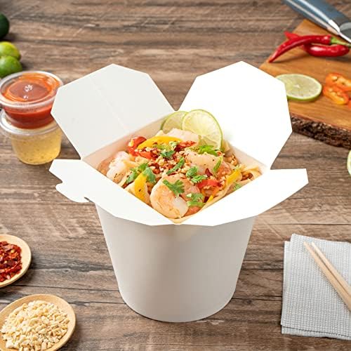 Restaurantware 32 oz Round White Paper Noodle Take Out Container, 50 Pack - Image 4