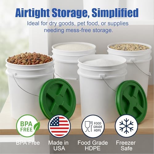 ePackageSupply 5 Gallon Bucket - Food Grade w/Lid BPA-Free, White/Green, 6 | Airtight Gamma Seal Screw-On Lid, Heavy-Duty 90 Mil HDPE Plastic, Food Safe and Durable Container, Bulk Storage, Made in USA - Image 2