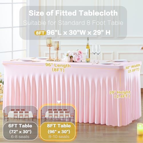 gogoparti 4 Pack Spandex Pink Fitted Table Cloth for 8ft Rectangle Tables Pink Stretch Tablecloth Table Covers Skirt Banquet Tablecloths Wrinkle Free Tablecloth for Parties Wedding - Image 5