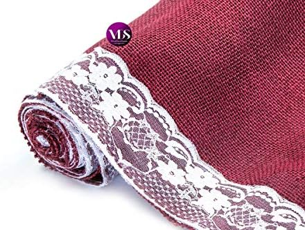 VDS Pack of 25, Burlap Table Runner with White Lace Edge, 100% Natural Jute Rustic Hessian Table Cloth Centerpiece for Wedding Birthday Party Banquet Table Decoration (Size 12X108 Inch)(Maroon) - Image 5