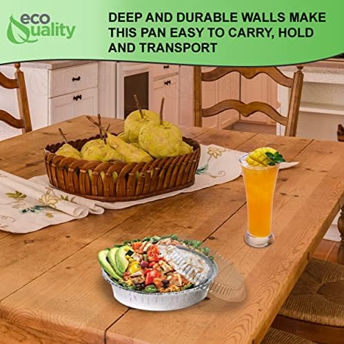 EcoQuality 6" Round Aluminum Foil Pans with Clear Lids - Disposable Containers with Foldable Walls for Pie Baking, Cooking, Serving, Reheating, and Storing - Freezer and Oven Safe Tart Pan 100 Pack - Image 6