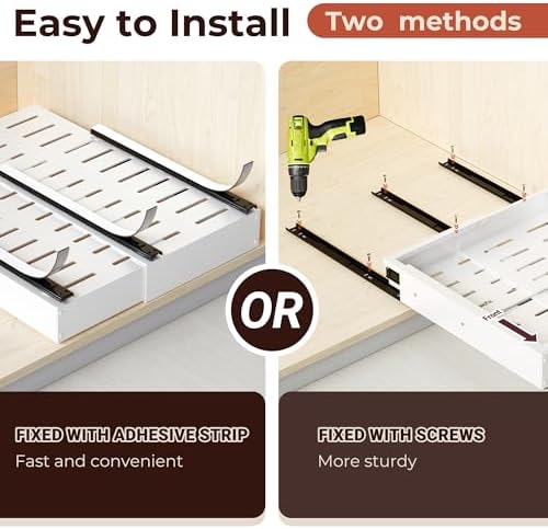 Pull Out Drawers for Cabinets, 1 Pack Slide Out Drawer Expandable Width (10"-16") and Depth (17"-25") with 3 Slide Rails, Fixed with Adhesive Film or Nail for Cabinets in Kitchen, Pantry or Bathroom - Image 5