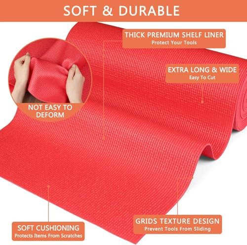 Foam Toolbox Liner Drawer Liner, Non-Slip Shelf Liners 35.4"W x 117.6"L Red - Image 3