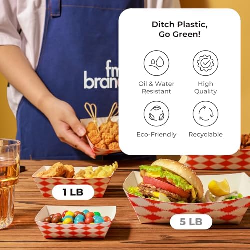 Fit Meal Prep 1000 Pack 1 lb Paper Food Boats Heavy Duty Disposable Trays, Red Check For Parties Fairs Picnics Carnivals, Holds Ketchup Cheese Sauce Pickles Grease Resistant - Image 6