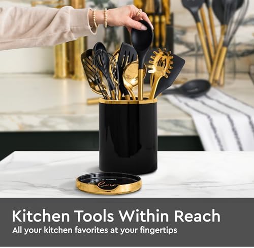 STYLED SETTINGS Black and Gold Utensil Holder with Built-in Spoon Rest | 2-Piece Black and Gold Spatula Holder, Kitchen Accessory, Utensils Not Included - Image 5