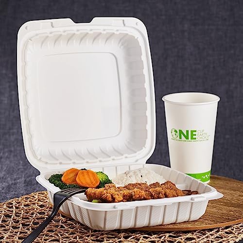 KARAT EARTH Clamshell Take Out Food Containers [9"x9" - 120 ct] To Go Containers | 3 Compartment, Soak-Resistant, Durable, Stackable | Vented for Hot/Cold Foods, White - Image 2