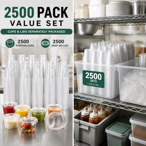 Bokon 2500 Sets 1 Oz Clear Plastic Portion Cups with Lids Condiment and Dipping Sauce Container Salad Dressing Container Airtight and Stackable Souffle Cups for Lunch, Party, Trips - Image 5