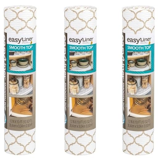 Duck Brand EasyLiner Smooth Top Shelf Liner - Non Adhesive Shelf Liner for Cabinets, Drawers, Pantry, Bathroom, Kitchen - Taupe Quatrefoil, 12 in. x 10 ft. Roll, 3 Rolls by Unknown