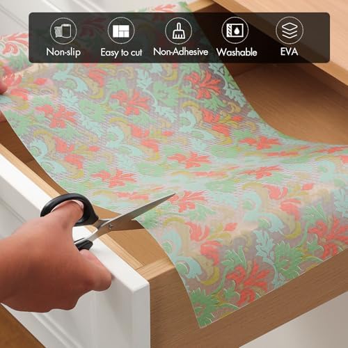 Cooyes Shelf Liner for Kitchen Cabinets – Non-Adhesive Waterproof Drawer Liner – Durable EVA Material Easy-to-Cut Shelf Paper for Refrigerator, Cupboard, Dresser with Modern Pattern - Image 5