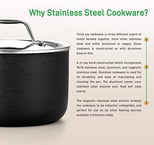 8-Piece Cookware Set Stainless Steel - 4-Ply Kitchenware Pots & Pans Set Stylish Kitchen Cookware w/Cast Stainless Steel Handle - Saucepan, Saute Pan, Casserole, Frying Pan, Lids - NutriChef NCCWHA.5 - Image 4