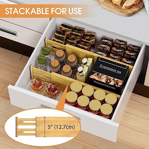 Bamboo Drawer Dividers, Adjustable Drawer Organizers, Fits 12.6–16" Drawers | 2.5" High, 4 Pack Expandable Drawer Separators for Kitchen, Nursery, Dressers & Office Storage, Natural - Image 4