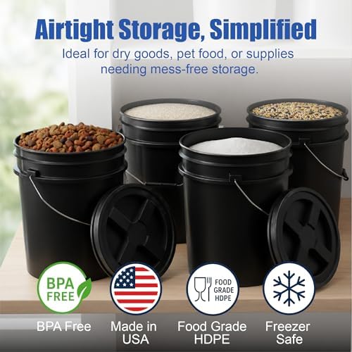 ePackageSupply 5 Gallon Bucket - Food Grade w/Lid BPA-Free, Black/Black, 1 | Airtight Gamma Seal Screw-On Lid, Heavy-Duty 90 Mil HDPE Plastic, Food Safe and Durable Container, Bulk Storage, Made in USA - Image 2