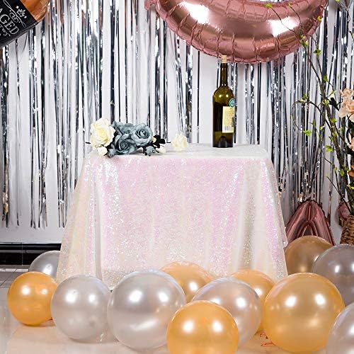 JYFLZQ Iridescent White Sequin Tablecloth 50x50 Inch Square, Small Size by JYFLZQ