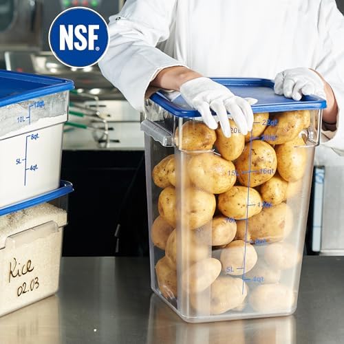 CURTA 4 Pack Food Storage Containers with Blue Lids - NSF Listed Commercial Grade in 22.0 Qt - Square, Clear, Polycarbonate - Image 3