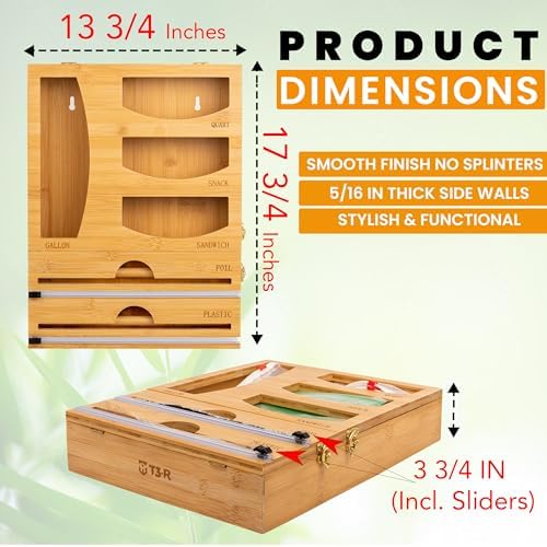 T3-R Bamboo Wrap Organizer - 6-in-1 Dispenser with Cutter for Sandwich Bags, Aluminum Foil, Wax Paper and Plastic Wrap - Image 2