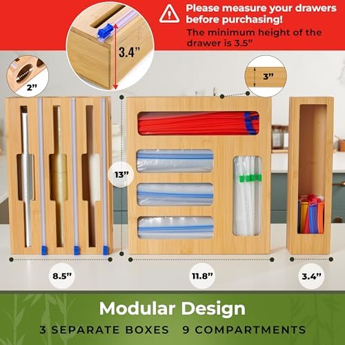 Kitchen Drawer Organizer, 9" 1 Sandwich Storage Bag Organizer & Foil Wrap - Image 3