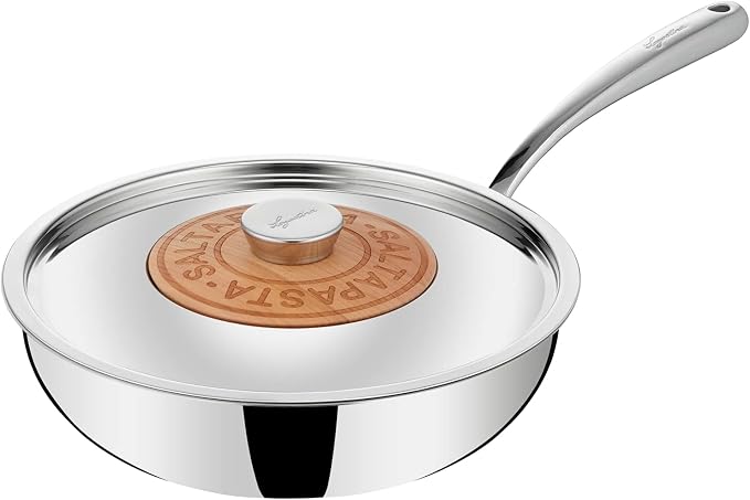 Lagostina Emozione Wok Salter + Lid with Cherry Insert, Suitable for Induction, Stainless Steel 18/10 and Wood, Diameter 26 cm by Lagostina