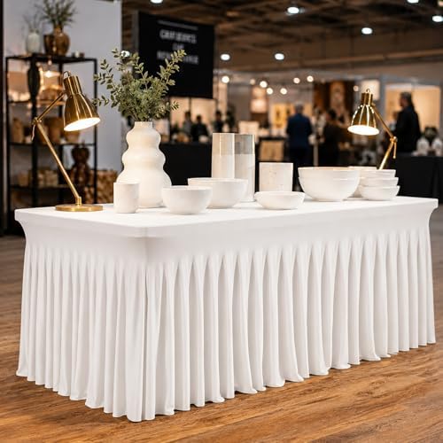 2 Pack White Spandex Table Skirts for 6 Ft Rectangular Tables - Image 5