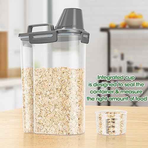 TBMax Rice Container Cereal Storage Container 2 Pack 5 Lbs, Kitchen Pantry Dry Food Storage Holder with Easy-Pouring Spout & Handy Cup, Small Pet Dog Cat Food Dispenser for Daily Feeding -Grey - Image 7