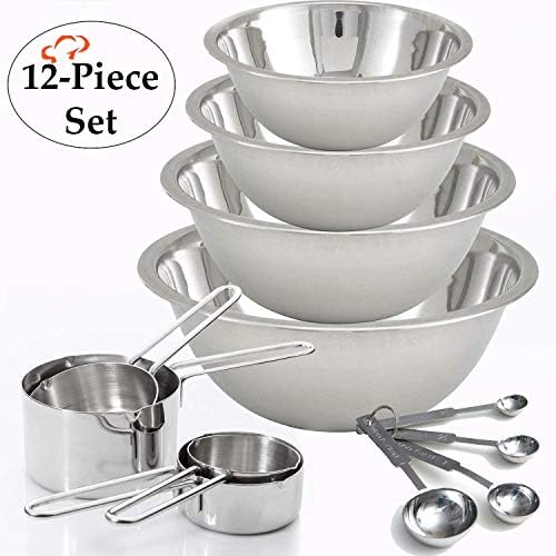 12Piece Stainless Steel Measuring Cups and Measuring Spoon Set with 4 Mixing Bowls - Image 2
