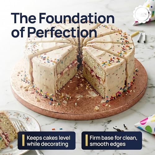 O'Creme Round Cake Board Drum, Rose Gold Foil, 20 Inch, 5 Pack | Half-inch thick disposable drums provide sturdy, durable support for tiered and decorated cakes with a gorgeous foil finish. - Image 5