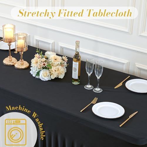 6 Pack Black Table Cloth for 6 Foot Rectangle Tables Spandex Fitted Tablecloth 6ft Stretch Table Covers Skirt Black Banquet Tablecloths Wrinkle Free Tablecloth for Party Wedding Birthday Event - Image 6