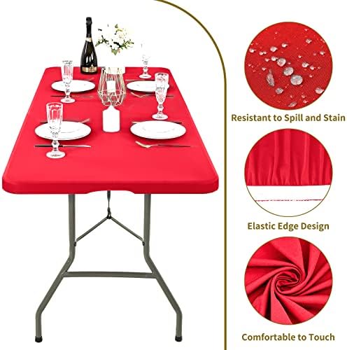 6 Pack Stretch Table Top Cap Cover, Red, 30" x 72" - Image 3