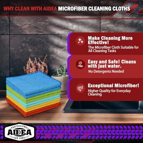 AIDEA Microfiber Cleaning Cloth 10PK, Microfiber Towels for Cars 12"×12" - Image 2