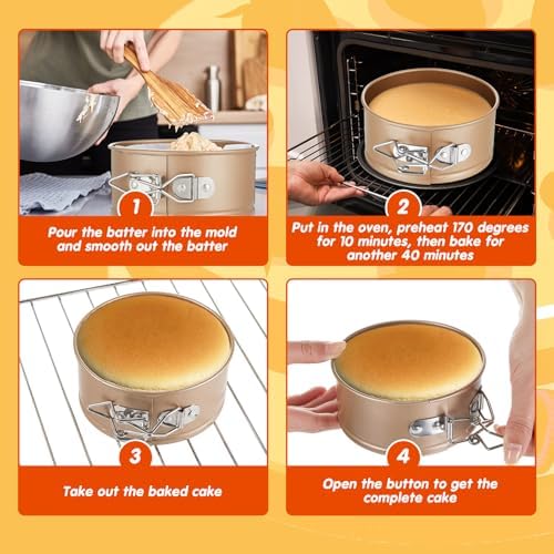 Sunnyray 12 Pcs 4 Inch Springform Pans Mini Cheesecake, Gold | Removable Bottom Leakproof, Ideal for Cheesecakes Pizza Quiche Tarts, Nonstick Spring Form Baking Easy Release Round Molds - Image 4