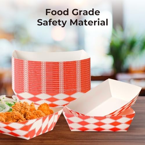 Fit Meal Prep 1000 Pack 0.5 lb Paper Food Boats Heavy Duty Disposable Trays, Red Check For Parties Fairs Picnics Carnivals, Holds Ketchup Cheese Sauce Pickles Grease Resistant - Image 5