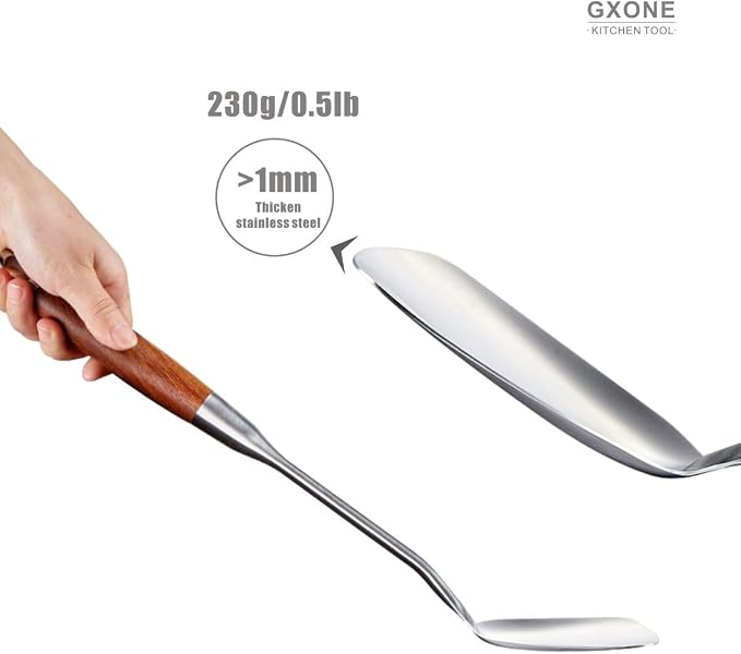 Chinese Wok Spatula, 304 Stainless Steel,with Wooden Handle, 15.7 Inch - Image 4